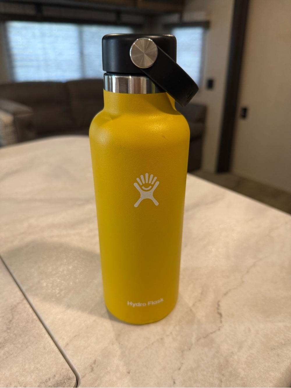 Hydro Flask Yellow Water Bottle with Black Handle Lid